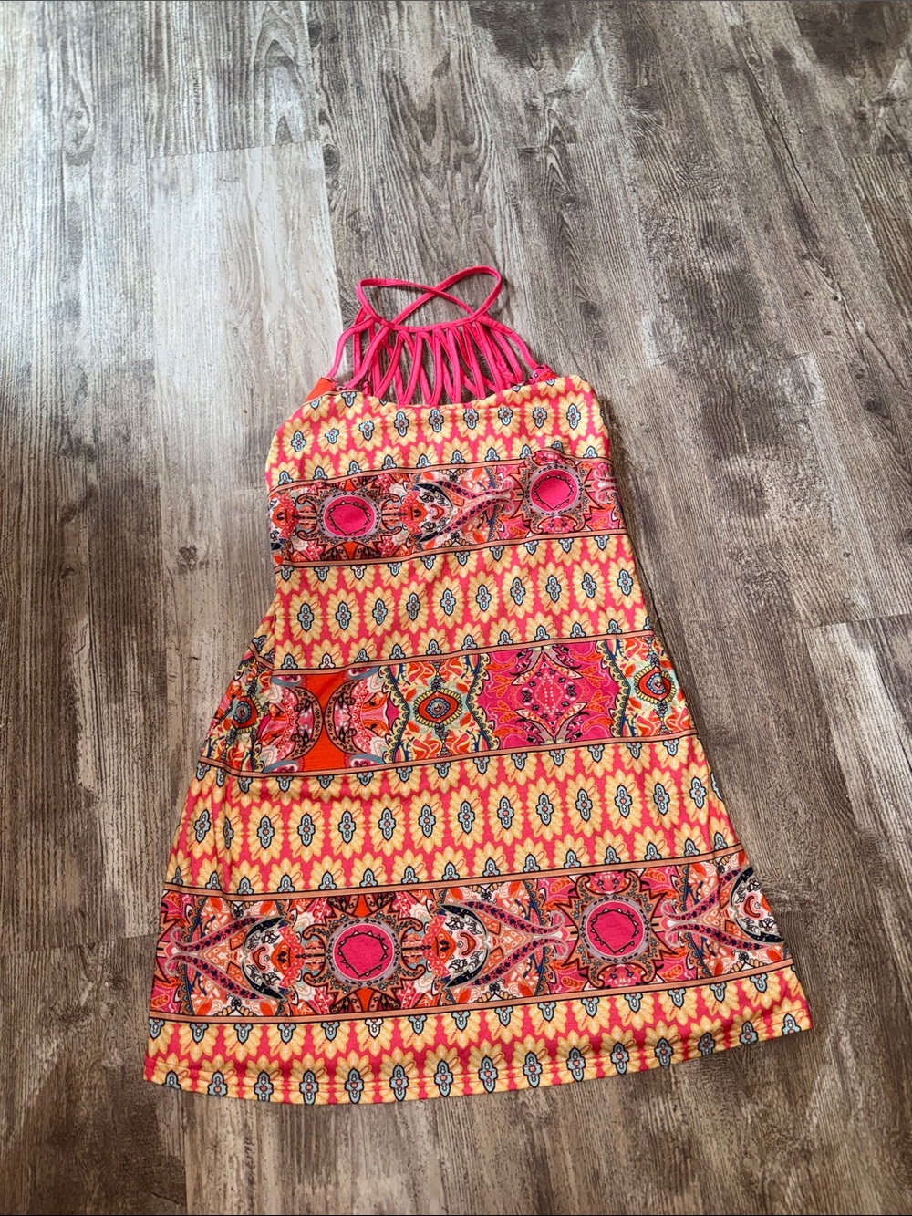 chic me Pink and Orange One-Shoulder Patterned Summer Dress